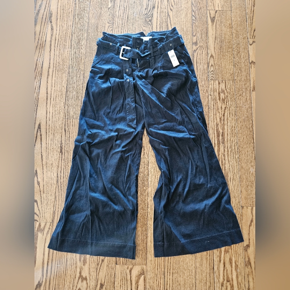 Anthropologie Wide-Leg Navy Pants with Belt Size 10 NWT New